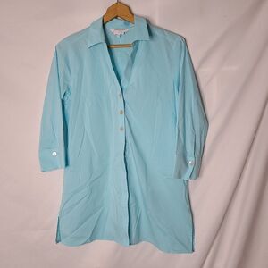 Foxcroft Aqua Blue Button Front 3/4 length‎ sleeve Tunic sz 6